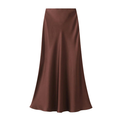 Women's Satin High Waisted Maxi Skirt A-Line Casual Long Skirts