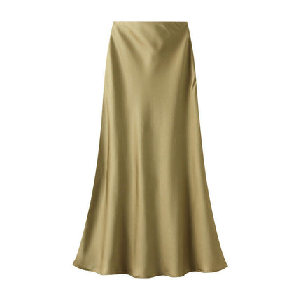 Women's Satin High Waisted Maxi Skirt A-Line Casual Long Skirts