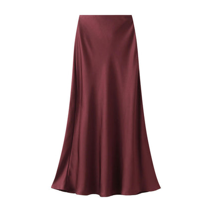 Women's Satin High Waisted Maxi Skirt A-Line Casual Long Skirts