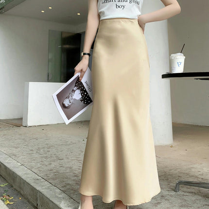 Women's Satin High Waisted Maxi Skirt A-Line Casual Long Skirts