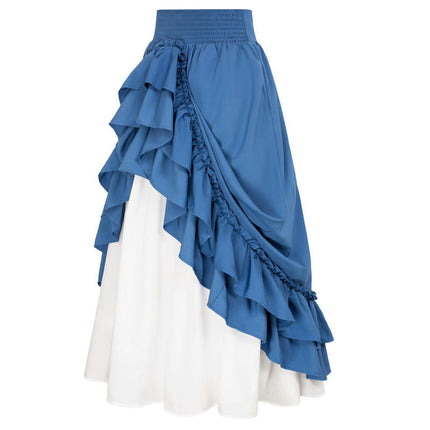 Victorian Maxi Skirt for Women Renaissance Long Double-Layer Ruffle Skirt