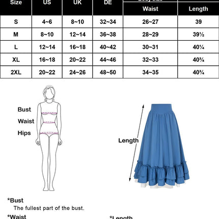 Victorian Maxi Skirt for Women Renaissance Long Double-Layer Ruffle Skirt