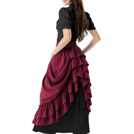 Victorian Maxi Skirt for Women Renaissance Long Double-Layer Ruffle Skirt