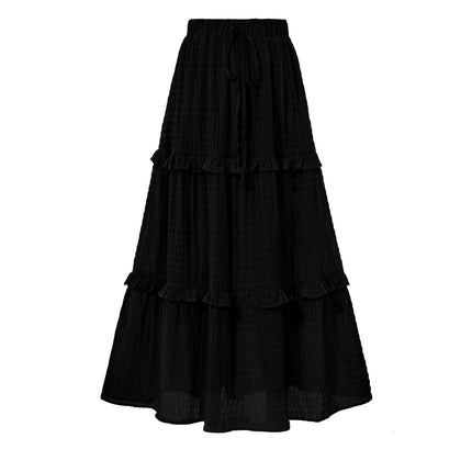 Women's Summer Flowy Boho Maxi Skirt High Waist Tiered A Line Ruffle Long Skirts