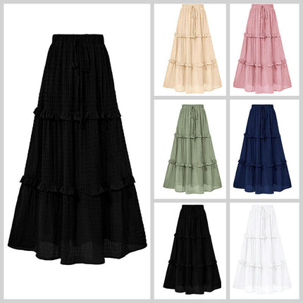 Women's Summer Flowy Boho Maxi Skirt High Waist Tiered A Line Ruffle Long Skirts