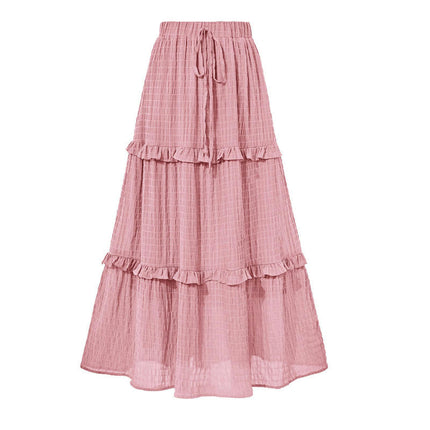 Women's Summer Flowy Boho Maxi Skirt High Waist Tiered A Line Ruffle Long Skirts