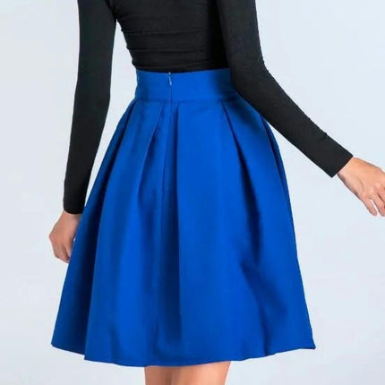 Womens Vintage Bow High Waist A-Line Pleated Skater Skirt Flared Midi Skirt