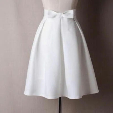 Womens Vintage Bow High Waist A-Line Pleated Skater Skirt Flared Midi Skirt