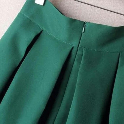 Womens Vintage Bow High Waist A-Line Pleated Skater Skirt Flared Midi Skirt