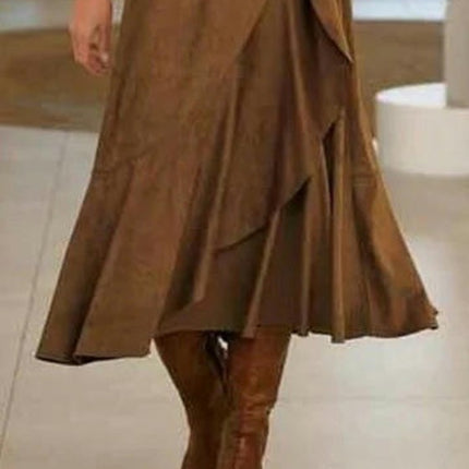 Corduroy Skirt for Women Asymmetric Ruffle A-Line Swing High Waist Midi Skirts