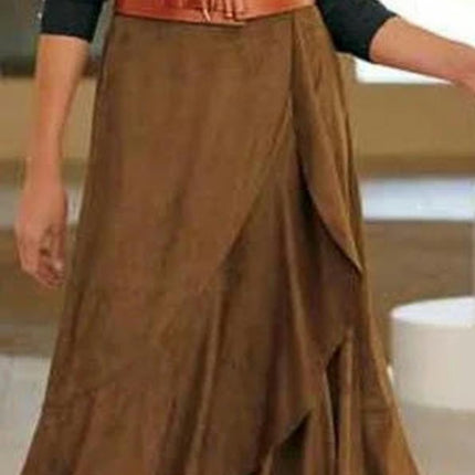 Corduroy Skirt for Women Asymmetric Ruffle A-Line Swing High Waist Midi Skirts