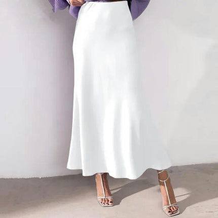 Women's Satin Skirt Elegant High Waist Cocktail Party Wedding Maxi Skirts