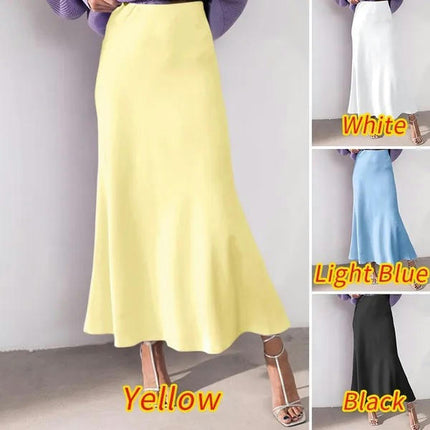 Women's Satin Skirt Elegant High Waist Cocktail Party Wedding Maxi Skirts