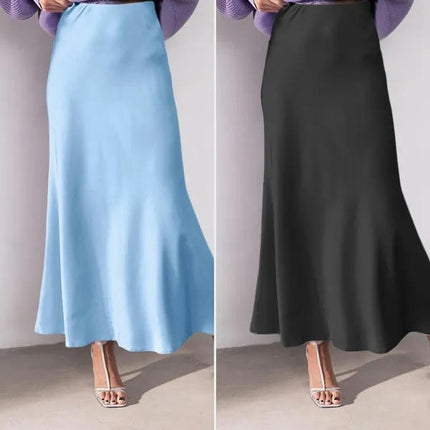 Women's Satin Skirt Elegant High Waist Cocktail Party Wedding Maxi Skirts