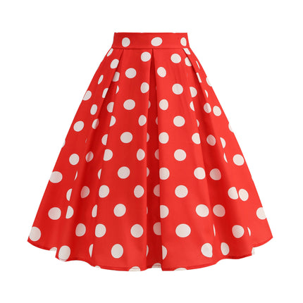 Women Vintage Polka Dot A Line Pleated Midi Skirt Cocktail Swing Skirt High Waist Flared Skirt
