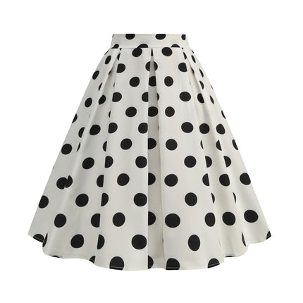 Women Vintage Polka Dot A Line Pleated Midi Skirt Cocktail Swing Skirt High Waist Flared Skirt