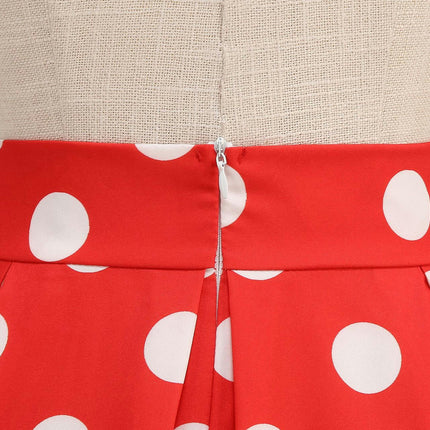 Women Vintage Polka Dot A Line Pleated Midi Skirt Cocktail Swing Skirt High Waist Flared Skirt