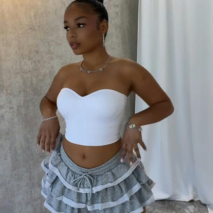 Women's Layered Ruffle Short Skirt Casual Elastic High Waist A-line Mini Skirts