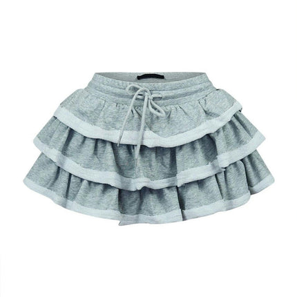 Women's Layered Ruffle Short Skirt Casual Elastic High Waist A-line Mini Skirts