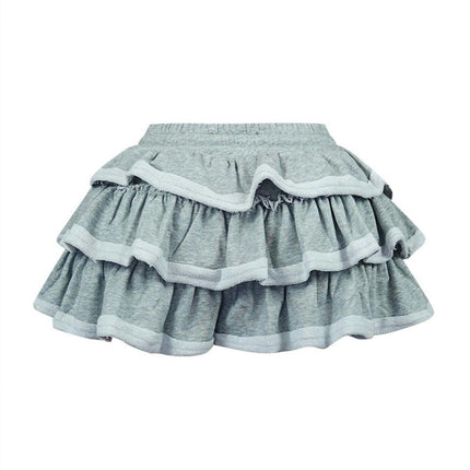 Women's Layered Ruffle Short Skirt Casual Elastic High Waist A-line Mini Skirts