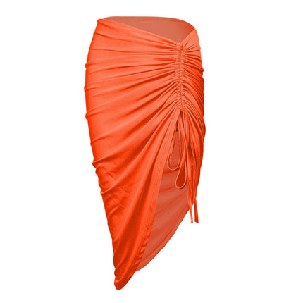 Women's Asymmetrical Bodycon Drawstring Ruched Midi Skirt with Slit