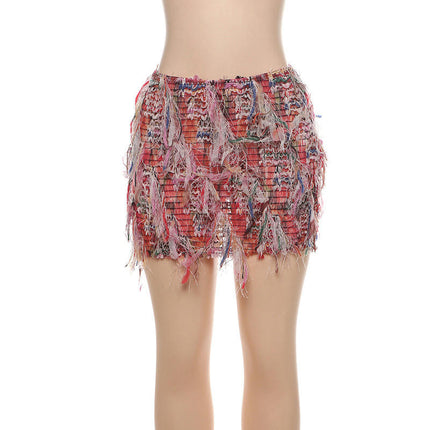 Women's Fringe Mini Skirt High Waist Bodycon A Line Short Skirt