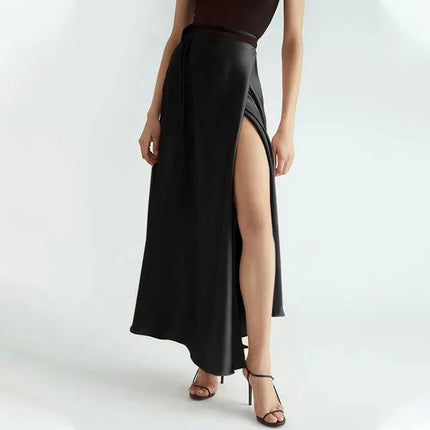 Women's Satin High Waist Long Skirts Elegant Cocktail Party Flowy A-Line Maxi Skirt