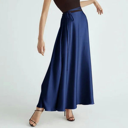Women's Satin High Waist Long Skirts Elegant Cocktail Party Flowy A-Line Maxi Skirt
