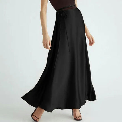 Women's Satin High Waist Long Skirts Elegant Cocktail Party Flowy A-Line Maxi Skirt