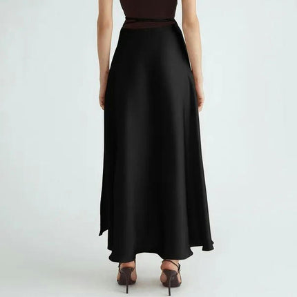 Women's Satin High Waist Long Skirts Elegant Cocktail Party Flowy A-Line Maxi Skirt