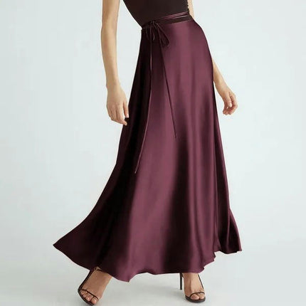 Women's Satin High Waist Long Skirts Elegant Cocktail Party Flowy A-Line Maxi Skirt
