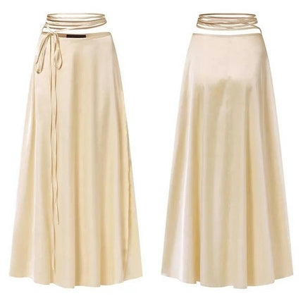 Women's Satin High Waist Long Skirts Elegant Cocktail Party Flowy A-Line Maxi Skirt