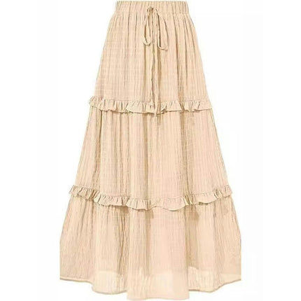 Women's Boho Long Skirts Flowy High Waist Tiered Ruffle A Line Maxi Skirts