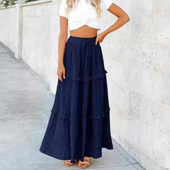 Women's Boho Long Skirts Flowy High Waist Tiered Ruffle A Line Maxi Skirts