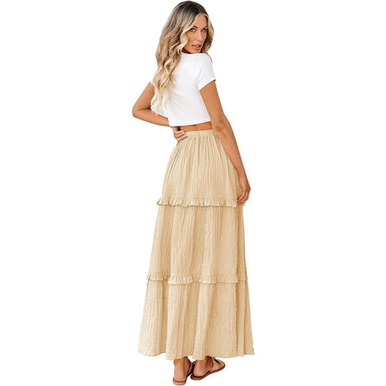Women's Boho Long Skirts Flowy High Waist Tiered Ruffle A Line Maxi Skirts