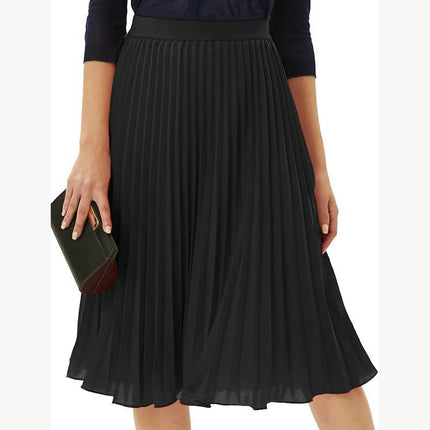Womens Chiffon High Waist Pleated Skirt A-Line Swing Midi Skirts