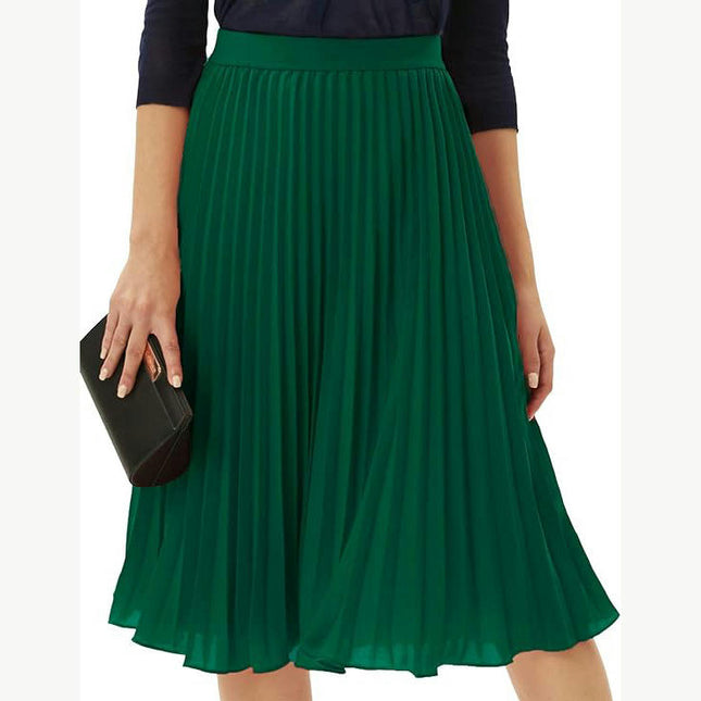 Womens Chiffon High Waist Pleated Skirt A-Line Swing Midi Skirts