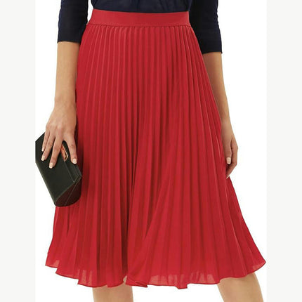 Womens Chiffon High Waist Pleated Skirt A-Line Swing Midi Skirts