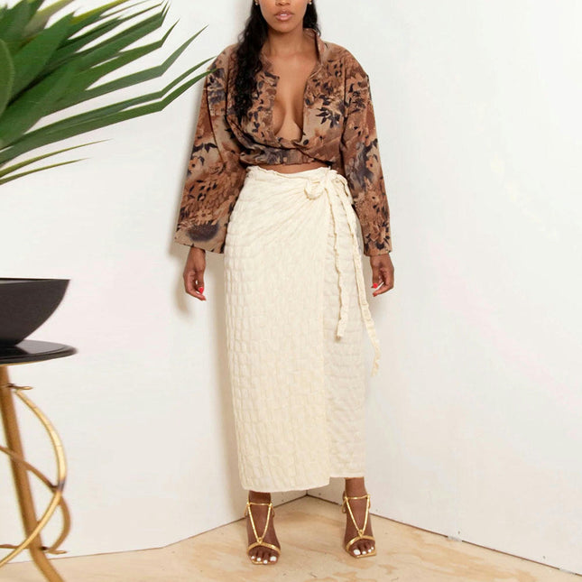 Women's Tie Bow Long Skirt Elegant High Waist Wrap Bodycon Skirt