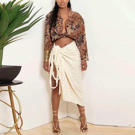 Women's Tie Bow Long Skirt Elegant High Waist Wrap Bodycon Skirt