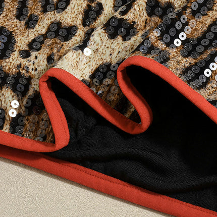 Women's Sequin Leopard Print Short Skirt Low Waisted Bodycon Mini Skirts