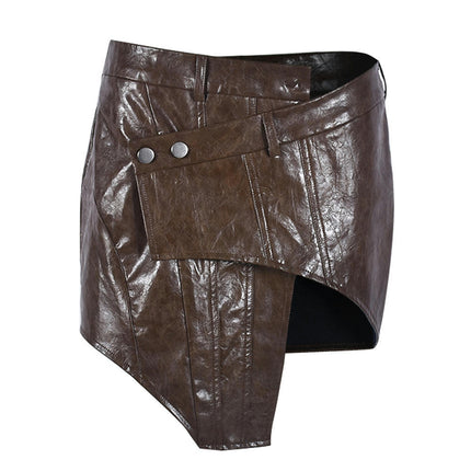 Women Faux Leather Mini Skirt Asymmetric Bodycon Sexy Short Skirt