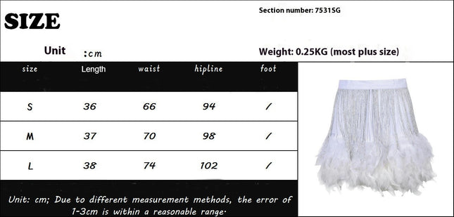 Women's Fringe Skirt High Waist Feather Bodycon Mini Skirts