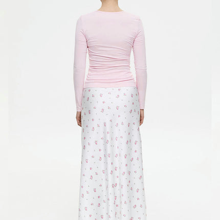 Womens Satin Maxi Skirts High Waist Flared Print A-Line Long Skirt