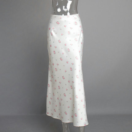 Womens Satin Maxi Skirts High Waist Flared Print A-Line Long Skirt