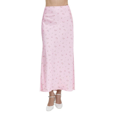 Womens Satin Maxi Skirts High Waist Flared Print A-Line Long Skirt