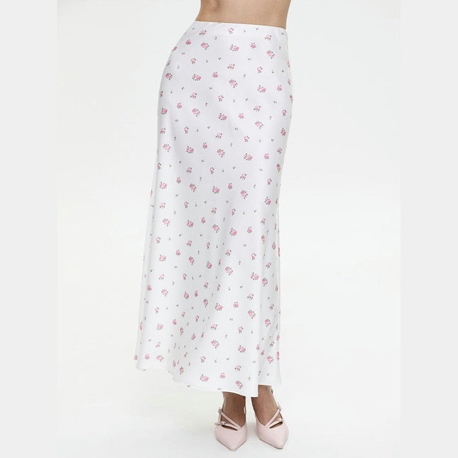 Womens Satin Maxi Skirts High Waist Flared Print A-Line Long Skirt