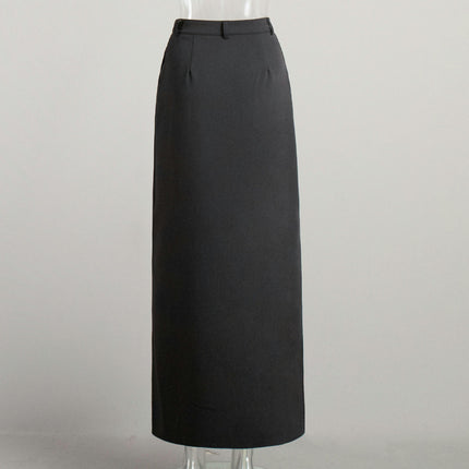 Women High Waisted Maxi Skirt Summer Slim Business Casual Pocket Long Skirts with Slit