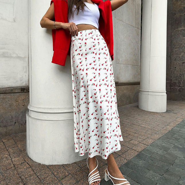 Women's Floral Print Maxi Skirt High Waist A-Line Boho Long Skirt