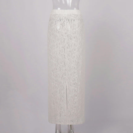 Women's Floral Lace Long Skirt See Through High Waist Maxi Skirt